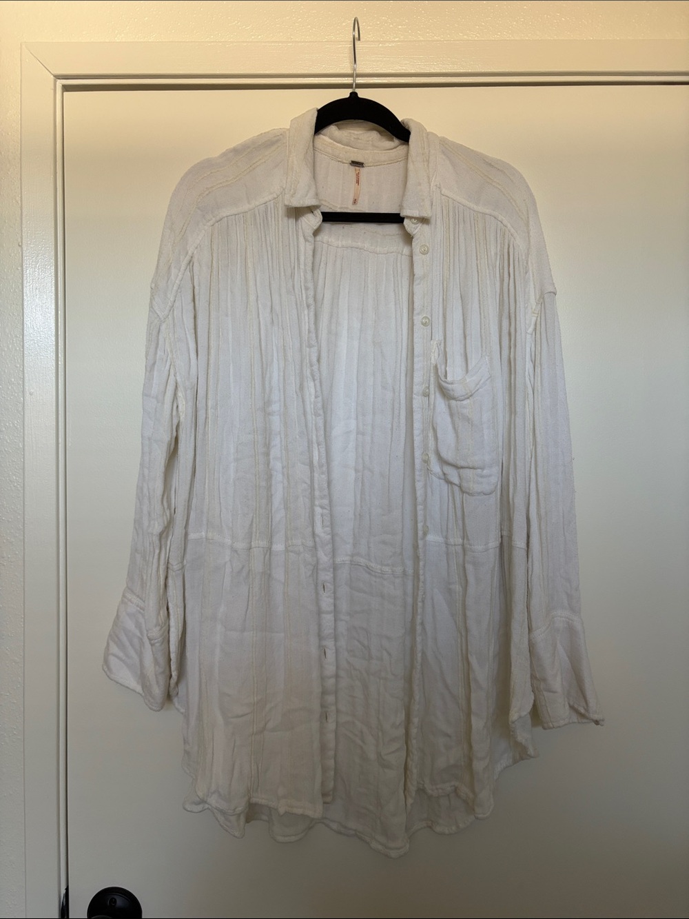 Free People Cream Gauze Button-Down Shirt